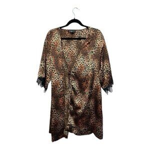 INC International Concepts Leopard Print Robe with Lace Edges Small
